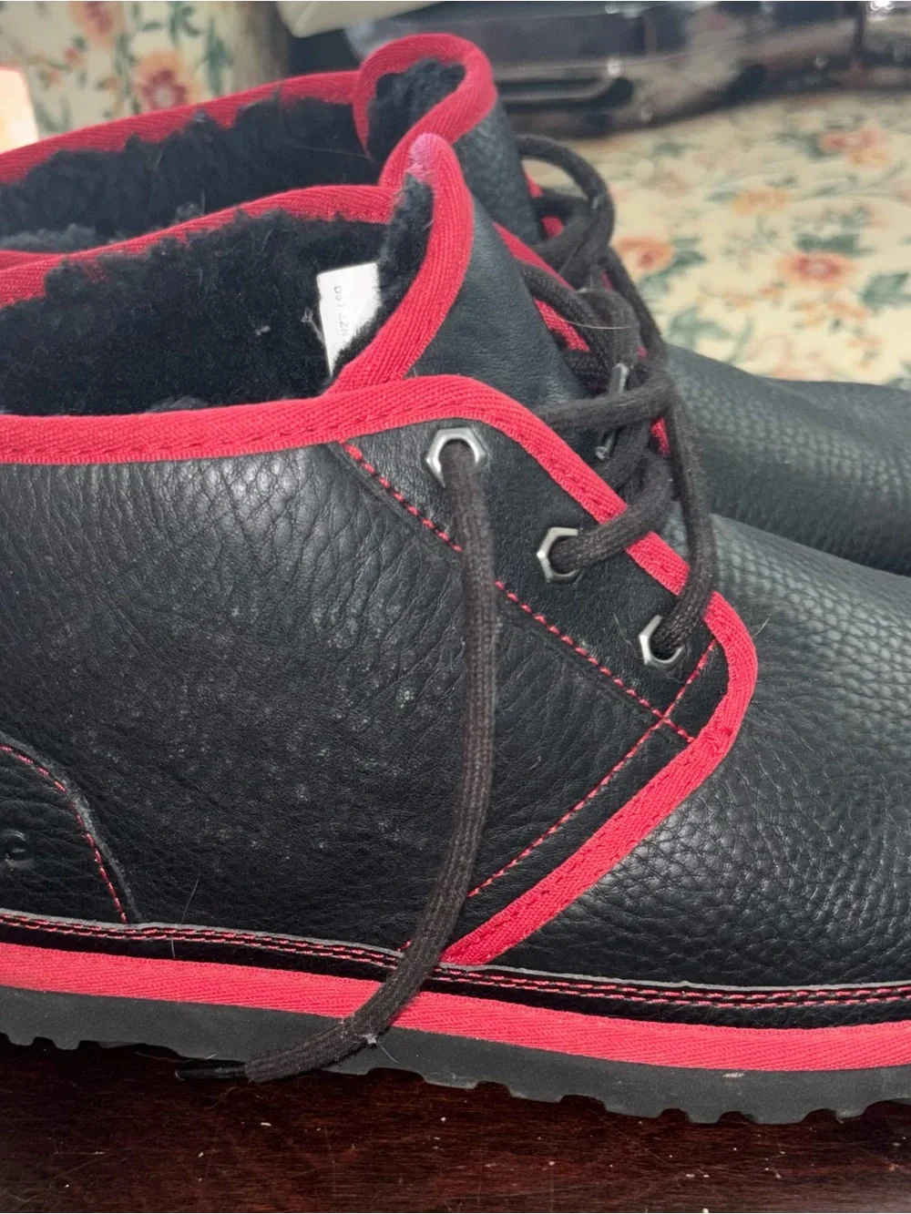 UGG Men's Black Chukka Boots with Red Trim